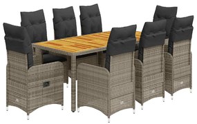 vidaXL Σετ Επίπλων Bistro Κήπου 9 τεμ. Γκρι Συνθετ. Ρατάν με Μαξιλάρια