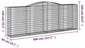 vidaXL Συρματοκιβώτια Τοξωτά 5 τεμ. 400x50x140/160 εκ. Γαλβαν. Ατσάλι