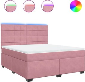 vidaXL Κρεβάτι Boxspring με Στρώμα Ροζ 180x200 εκ. Βελούδινο