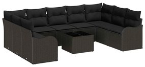 vidaXL Σετ καναπέ κήπου  με 10 κομμάτια και μαξιλάρια σε μπεζ Πολυ Ράτταν.