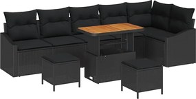 vidaXL Σετ Καναπέ Κήπου με μαξιλάρι 9 pcs Μαύρο Πολυ ράταν