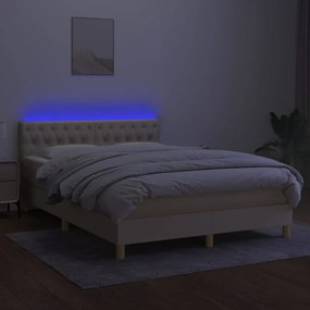 Κρεβάτι Boxspring με Στρώμα &amp; LED Κρεμ 140x190 εκ. Υφασμάτινο - Κρεμ