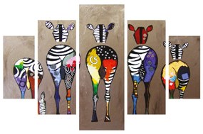 ΠΙΝΑΚΑΣ ΠΕΝΤΑΠΤΥΧΟ MDF COLORFUL ZEBRAS 82Χ56x3 HM7207.03