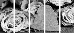 Τριαντάφυλλα Αγίου Βαλεντίνου 5 τμημάτων εικόνας σε ασπρόμαυρο