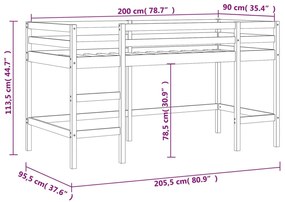 Κρεβάτι Παιδικό Υπερ. Σκάλα Λευκό 90x200εκ. Μασίφ Ξύλο Πεύκου - Λευκό