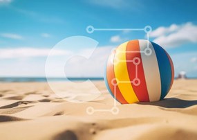 Intra Συλλεκτικό Ξύλινο Παζλ Plywood 4mm - Πολύχρωμη μπάλα παραλίας στην αμμώδη παραλία Σε Ξύλινο Κουτί - Διαστάσεις Puzzle: 10x10 cm – 25 κομμάτια