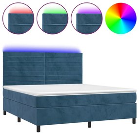 Κρεβάτι Boxspring με Στρώμα &amp; LED Σκ. Μπλε 160x200εκ. Βελούδινο - Μπλε