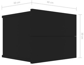 Κομοδίνα 2 τεμ. Μαύρα 40 x 30 x 30 εκ. από Μοριοσανίδα - Μαύρο