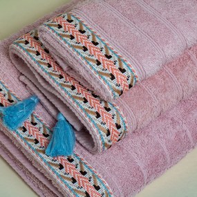 Πετσέτες Μπάνιου (Σετ 3τμχ) White Fabric Saria Pink 600gsm