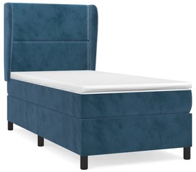 vidaXL Κρεβάτι Boxspring με Στρώμα Σκούρο Μπλε 90x200 εκ. Βελούδινο