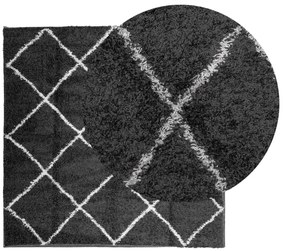 Χαλί Shaggy με Ψηλό Πέλος Μοντέρνο Μαύρο και Κρεμ 240 x 240 εκ. - Πολύχρωμο