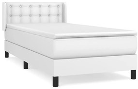 vidaXL Κρεβάτι Boxspring με Στρώμα Λευκό 90x190εκ. από Συνθετικό Δέρμα