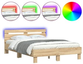 Πλαίσιο Κρεβατιού με Κεφαλάρι/LED Sonoma Δρυς 120 x 190 εκ. - Καφέ