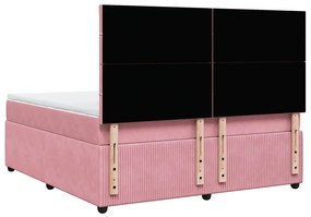 Κρεβάτι Boxspring με Στρώμα Ροζ 180x200 εκ. Βελούδινο - Ροζ