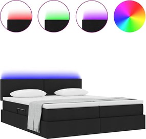 vidaXL LED Κρεβάτι αποθήκευσης με στρώμα Μαύρο 200 x 200 cm Ύφασμα