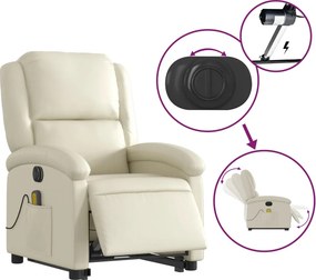 vidaXL Πολυθρόνα Μασάζ Ηλεκτρ. Ανακλινόμενη με Ανύψωση Κρεμ Συνθ.Δέρμα