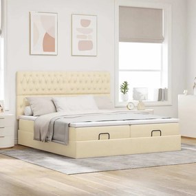 VidaXL Οθωμανικό Κρεβάτι με Στρώματα Κρέμα 200x200cm Ύφασμα
