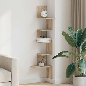 Γωνιακή Ραφιέρα Τοίχου Ξύλο Δρυός 32x32x127,5 εκ. Μοριοσανίδα - Καφέ