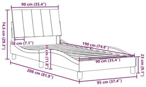 Σκελετός Κρεβατιού Χωρίς Στρώμα Σκ. Γκρι 90x190 εκ. Υφασμάτινο - Γκρι