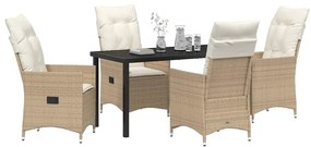 vidaXL Σέτ φαγητού για κήπο με μαξιλάρι 5 pcs Μπεζ συνθετικό ρατάν