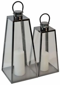 Φανάρια Inox 838073 (Σετ 2Τμχ) 18x17x38/22x21x48cm Black Ankor Ανοξ.Ατσάλι,Γυαλί