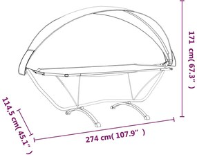 vidaXL Ξαπλώστρα Εξ.Χωρ. με Σκέπαστρο Γκρι από Ατσάλι + Ύφασμα Oxford