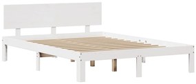 vidaXL Πλαίσιο Κρεβατιού Κεφαλάρι Λευκό 150x200εκ Μασίφ Πεύκο