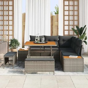 vidaXL Σετ Καναπέ Κήπου με μαξιλάρι 8 pcs Γκρι Πολυ ράταν