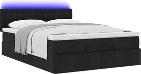 vidaXL Οθωμανικό κρεβάτι με στρώμα &amp; LEDs Μαύρο 140x190 cm Ύφασμα