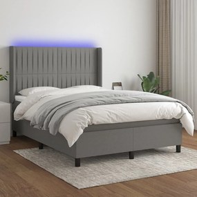 Κρεβάτι Boxspring με Στρώμα & LED Σκ.Γκρι 140x190εκ. Υφασμάτινο
