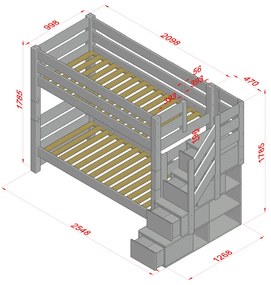 Κουκέτα Σπιτάκι Oliver Stairs με Σκαλοπάτια Και Αποθηκευτικό Χώρο από μασίφ ξύλο Natural  90×200cm