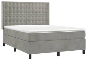 vidaXL Κρεβάτι Boxspring με Στρώμα & LED Αν.Γκρι 140x200 εκ. Βελούδινο