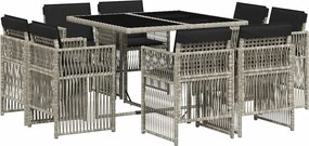 vidaXL Σετ Τραπεζαρίας Κήπου 9 τεμ. Αν. Γκρι Συνθ. Ρατάν με Μαξιλάρια