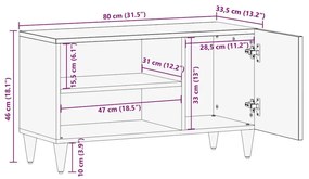 Έπιπλο Τηλεόρασης 80x31,5x46 εκ. από Μασίφ Ξύλο Μάνγκο - Καφέ