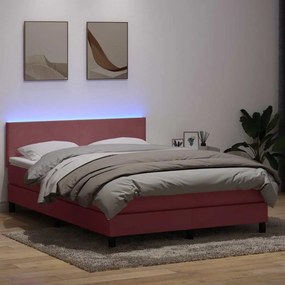 vidaXL Κρεβάτι Boxspring με Στρώμα &amp; LED Ροζ 140x210 εκ. Βελούδινο