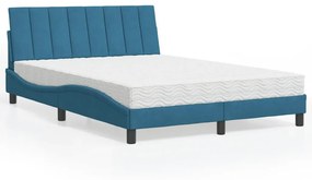 Κρεβάτι με Στρώμα Μπλε 140x200 εκ. Βελούδινο - Μπλε
