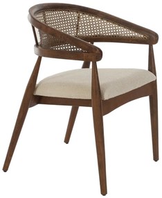 Artekko Maya Καφέ Ξύλινη Πολυθρόνα με Ψάθα και Μπεζ Μπουκλέ Ύφασμα (53x50x76)cm Artekko 783-6013