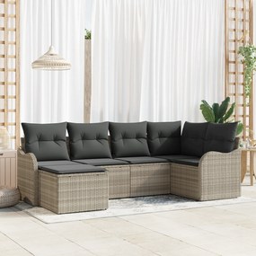 vidaXL Σετ 6 Τεμαχίων Καναπέ Κήπου με Μαξιλάρια Ανοιχτό Γκρι Πολυ Ρατάν
