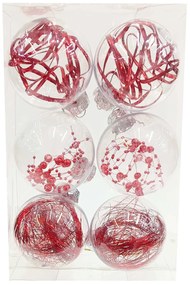 Σετ 6 τεμ. Χριστουγεννιάτικες Μπάλες Διάφανες με Τρία Σχέδια Κόκκινο 8cm 238125