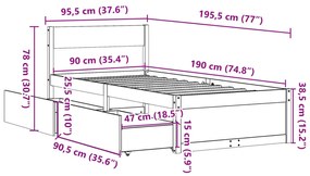 Σκελετός Κρεβατιού Χωρίς Στρώμα 90x190 εκ Μασίφ Ξύλο Πεύκου - Καφέ