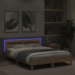 Πλαίσιο Κρεβατιού με Κεφαλάρι/LED Sonoma Δρυς 140 x 190 εκ. - Καφέ