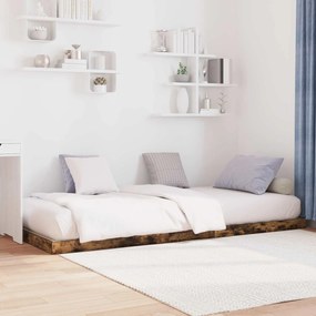 vidaXL Κρεβάτι δαπέδου Καπνιστό Δρύς 90 x 200 cm Επεξεργασμένο ξύλο