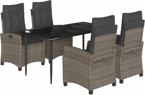 vidaXL Σετ Τραπεζαρίας Κήπου 5 τεμ. Γκρι Συνθ. Ρατάν με Μαξιλάρια