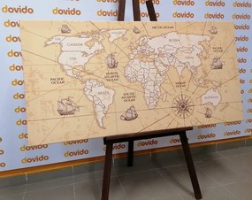 Εικόνα στον παγκόσμιο χάρτη φελλού με βάρκες - 120x60  wooden