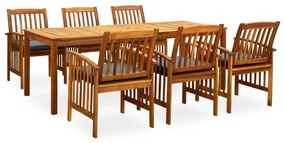 3058092  7 PIECE GARDEN DINING SET WITH CUSHIONS SOLID ACACIA WOOD (45963+2X312131) 3058092