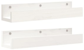 vidaXL Ράφια Τοίχου 2 τεμ. Λευκό 50x12x9 εκ. από Μασίφ Ξύλο Πεύκου
