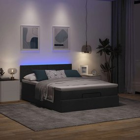 vidaXL Οθωμανικό κρεβάτι με στρώμα &amp; LEDs Μαύρο 140x200 cm Ύφασμα