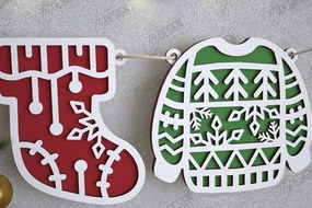 Σετ των 2 Intra απο ξύλο plywood 3mm-4mm πάχος Χριστουγεννιάτικο Banner | Γιρλάντα διακοπών | CNC Δίασταση 15x15 cm INTRAFABR-109751441