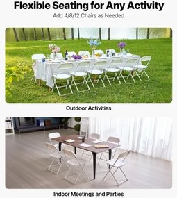 VEVOR 6 Pack Folding Chairs Portable Plastic Chairs with Heavy Duty Metal Frame