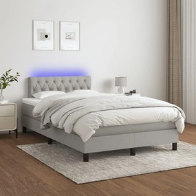 Κρεβάτι Boxspring με Στρώμα &amp; LED Αν.Γκρι 120x190εκ. Υφασμάτινο - Γκρι